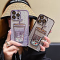 Miniatyrbild 4 av 5: Gradient Glitter Rörlig Sand Mjölkte iPhone Skal, Gradient Glitter Mjölkte Telefonskal, Elektropläterat Gradient Glitter Rörlig Sand Kopp Telefonskal, 3D M