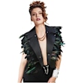 Miniatyrbillede 1 af 7: Gotisk Sort Fjer Kappe Stola Sjal PU Læder Krave Skulder Wrap Vinger Bolero Halloween Kostume (Sort)