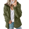 Fleece Fluffig Hoodie Dam Långärmad Jacka Vinter Varm Teddybjörn Kofta Militärgrön