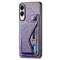 Pikkukuva 2 / 5: Samsung Galaxy S25 Edge -kotelo korttipaikalla, jalustalla ja retro-nahkaisella takakuorella - Violetti