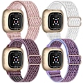 Miniatyrbillede 1 af 4: 4 Dele Elastisk Nylon Kompatibel med Fitbit versa 3 / Fitbit sense Justerbar Elastisk Stof Smart Watch Sportsrem (Pink/Hvid/Røget)