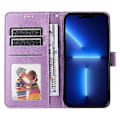 Pikkukuva 1 / 3: IPhone 13 Pro -puhelimen kohokuvioitu auringonkukkainen nahkainen suojakotelo (violetti)
