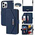 Miniatyrbillede 1 af 4: Læder telefoncover med krydset tekstur og lanyard til iPhone 14 Pro Max