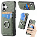 Miniatyrbillede 1 af 5: Etui til iPhone 16 med kortlommer, ringholder og støttefod