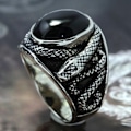 Miniatyrbilde 5 av 5: Reptil Slange Ring For Menn, Svart Edelsten Slange Band Ring 9
