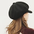 Miniatyrbillede 5 af 8: Pigehat Beret Uld Ottekantet Modehue (Sort)