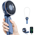 Miniatyrbillede 1 af 5: Bærbar håndholdt ventilator, genopladelig 3600mAh, 180° justerbar, 6 hastigheder, foldbar, blå blue