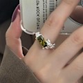 Miniatyrbillede 5 af 5: 2 stk Dobbeltlags Uregelmæssige Zirkonringe Åben Grøn Krystal
