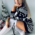 Miniatyrbillede 4 af 5: Dame Efterår Vinter Pullover Strikket Sweater Snefnug Print