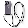 Miniatyrbillede 1 af 5: (Sort) Etui til iPhone 15 med snor, transparent silikoneetui med justerbar anti-fald halskæde etui til iPhone 15, skulderremsetuier