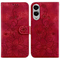 Miniatyrbillede 1 af 5: Til Samsung Galaxy S25 Edge Etui Lily Blomster Præget Læder Telefon Cover Med Støttefod - Sort