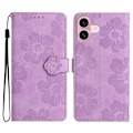 Miniatyrbillede 1 af 5: Læder Flip Wallet Etui med Kortlommer og Blomsterprint til iPhone 16