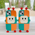 Miniatyrbild 5 av 5: iPhone 13 Pro Max Kawaii Skal 3D Tecknad Söt Robot Skal Mjukt Silikon Unikt Roligt Skyddsfodral för Kvinnor Flickor Slimmad Passform