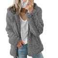 Fleece Fluffig Hoodie Dam Långärmad Jacka Vinter Varm Teddybjörn Kofta Mörkgrå