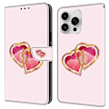 Miniatyrbild 1 av 5: Skal till iPhone 16 Pro Max Mönstertryckt Skyddande Läder Flip Fodral - Love Peach