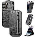 Miniatyrbillede 1 af 4: Læder telefoncover med lynlås, pung og vertikalt flip til iPhone 14 Pro Max