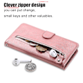 Miniatyrbillede 5 af 5: Til iPhone 16 Etui Lynlås Lommepung Stødsikkert PU Læder Telefon Cover - Pink