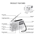 Pikkukuva 2 / 5: Hätäradio aurinko- ja käsikammella, itsevirtalatauksella, akku USB-latauksella FM/AM-radio LED-taskulamppu puhelinlaturi