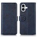 Miniatyrbillede 1 af 5: PU læder etui med pung og tekstur af kohud til iPhone 16 Plus med stativ