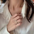 Miniatyrbillede 4 af 5: Geometrisk Type Indlagt Zirkon Åben Bambus Design Ring