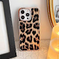 Miniatyrbild 3 av 5: Lyxigt Leopardmönstrat Mobilskal för iPhone 15 Pro Max, Mode Pläterad Lädersida Ramdesign Stötsäkra Skyddsfodral Kvinnor för Apple 15 P