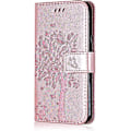 Miniatyrbillede 1 af 5: iPhone 12 Pro (6,1 tommer) Etui, PU Læder Wallet Etui, Stødsikkert Flip Etui Cover Retro Præget Kat og Træ Serie til iPhone 12 Pro (6,1 tommer) - Rose