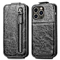 Miniatyrbillede 2 af 4: Læder telefoncover med lynlås, pung og vertikalt flip til iPhone 14 Pro Max