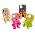 Miniatyrbillede 4 af 4: Fluffy telefoncover med lange ben og udtryksfulde øjne til iPhone 16 - Sort