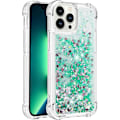 Pikkukuva 1 / 5: iPhone 13 Pro Max -kotelo, kiiltävä glitteri kimalle liikkuva hiekka kelluva nestemäinen kirkas läpinäkyvä pehmeä TPU silikoni suojapuskuri iskunkestävä, vihreä