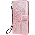 Miniatyrbillede 3 af 5: iPhone 12 Pro (6,1 tommer) Etui, PU Læder Wallet Etui, Stødsikkert Flip Etui Cover Retro Præget Kat og Træ Serie til iPhone 12 Pro (6,1 tommer) - Rose