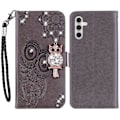 Miniatyrbillede 1 af 5: Til Samsung Galaxy A35 5G Wallet Case Læder Telefon Cover Ugle Blomst Præget