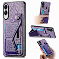 Pikkukuva 1 / 5: Samsung Galaxy S25 Edge -kotelo korttipaikalla, jalustalla ja retro-nahkaisella takakuorella - Violetti