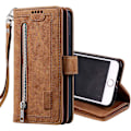 Miniatyrbillede 5 af 5: Wallet Case til Iphone Se 2022 5g/iphone 7/iphone 8/iphone Se 2020, 9 Kort Holder Slots Lynlås Lomme Håndtaske Etui Pu Læder Etui - Brun