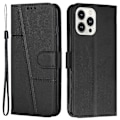 Miniatyrbillede 1 af 5: For Iphone 15 Pro Wallet Case PU Læder Stand Caif Tekstur Telefon Cover Med Rem