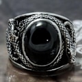 Miniatyrbilde 4 av 5: Reptil Slange Ring For Menn, Svart Edelsten Slange Band Ring 9