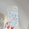 Miniatyrbild 3 av 5: För iPhone 13 Pro Max Transparent TPU Mobilskal Hjärta Form Fjärilsmönster Mobilskal med Pärlkedja