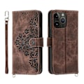 Miniatyrbillede 2 af 3: Læder telefoncover med blomsterpræg og pung til iPhone 14 Pro Max