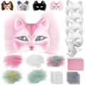 Miniatyrbild 1 av 5: Kattmask med päls och nätöga, tomma pappersmasker för DIY, vita målningspappersmasker, kattmask för DIY Halloween Mardi Gras-fest Rose-29pcs