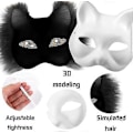 Miniatyrbild 2 av 5: Kattmask med päls och nätöga, tomma pappersmasker för DIY, vita målningspappersmasker, kattmask för DIY Halloween Mardi Gras-fest Black-29pcs