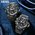 Miniatyrbillede 3 af 5: Smael Dual Time Herreur Mode Vandtæt Kvarts Digitalt Armbåndsur Vækkeur LED Baggrundslys Kalenderure 8008 Camo Green Box