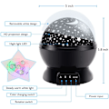 Miniatyrbillede 5 af 7: Natlampe til børn, Børnenatlampe, Stjernenatlampe, Nebulastjerneprojektor 360 graders rotation - 4 LED-lys 12 lysfarver Black