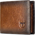 Miniatyrbillede 1 af 6: RFID Tegnebøger til Mænd, Slank Bifold Ægte Læder Tegnebog med 2 ID Vinduer Frontlomme QB-05 (Brun) Brown