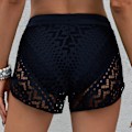 Miniatyrbild 3 av 6: Höga midjeshorts för dam, spetsshorts för bad, badkläder, svart, S