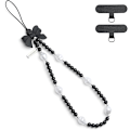 Miniatyrbild 1 av 4: Elegant svart rosett pärlstav mobiltelefonberlock - Stilfull och vacker mobil handledsrem, söt accessoarberlock - Perfekt för iPhone