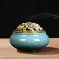 Miniatyrbillede 4 af 5: Keramisk røgelsesbrænder, kobberlåg, Buddha, antik legeringskabel, sandeltræ røgelse, røgelse, røgelse, is revnet ovnændring