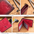 Miniatyrbillede 6 af 6: RFID Tegnebøger til Mænd, Slank Bifold Ægte Læder Tegnebog med 2 ID Vinduer QB-05 (Crimson) Crimson