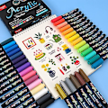 Miniatyrbild 2 av 4: 36 Färger Akrylpennor Penslar Marker Penna, För Stenmålning, Sten, Keramik, Glas, Trä, Canvas, DIY Konstmaterial Konstmarkörer
