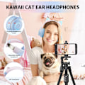 Miniatyrbillede 4 af 5: Kat Øre Børne Bluetooth Hovedtelefoner til Piger til Skole, Foldbart Kablet Gaming Headset med Mikrofon og 3,5 mm Jack Justerbart Hovedbånd pink