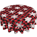 Miniatyrbillede 4 af 5: Juleborddug Rundt Santa Claus Snemand Snefnug Dekorativ Rød Rund Borddug til Hjem Køkken Spisestue Picnic Party Style Style 1 152cm diameter