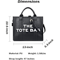 Miniatyrbilde 2 av 5: Tote Bag for Kvinner, PU Lær Tote Bag, Skulder, Crossbody eller Håndveske for Skole, Kontor, Reise (10.6X13X6.3 tommer)